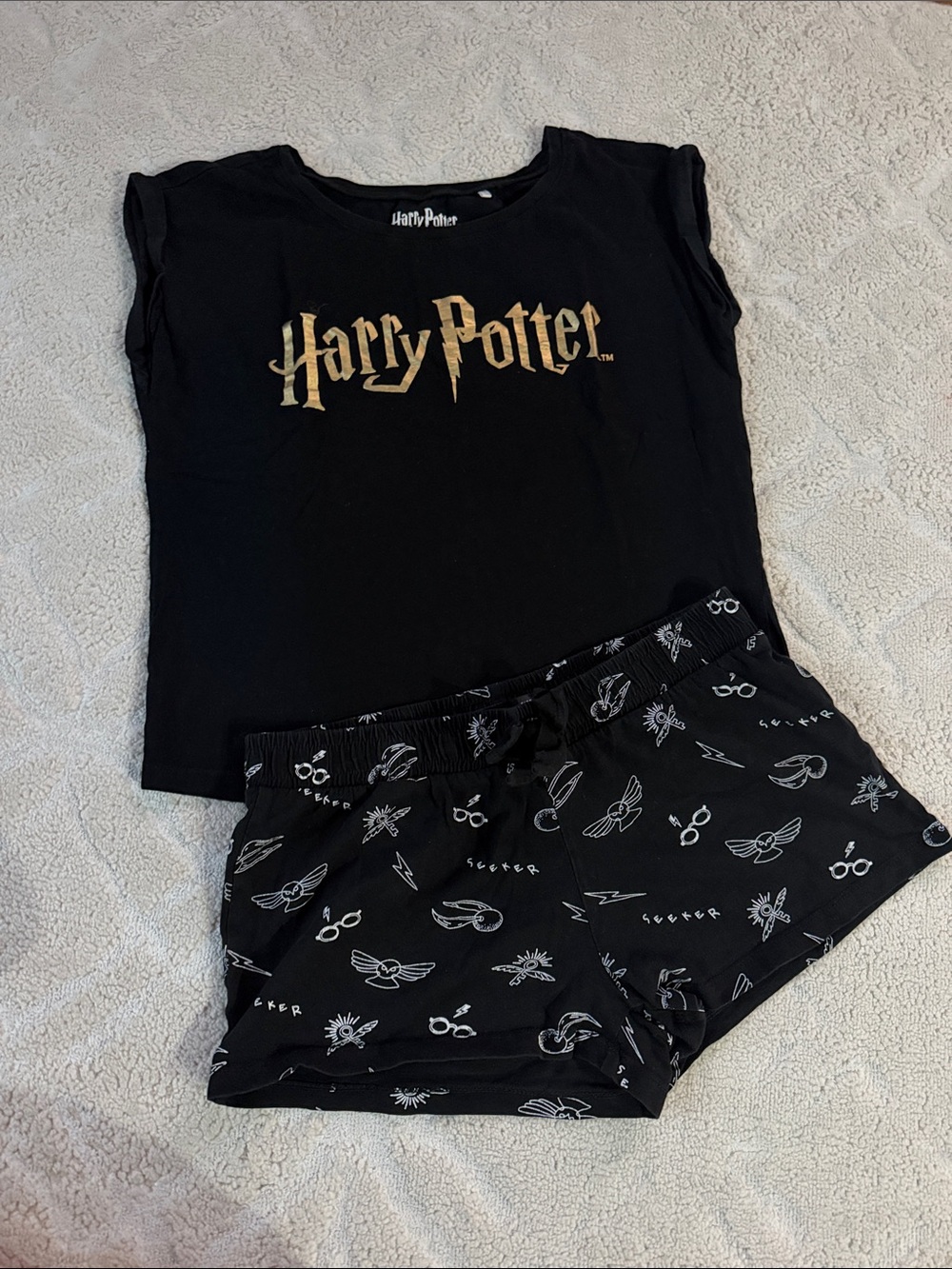 Harry Potter Black Short Sleeve Pajama Set with Gold Logo